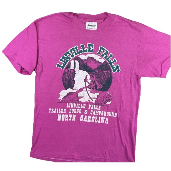 Vintage Linville Falls North Carolina Shirt 80s Campground Single Stitch Barbour - Picture 7 of 9